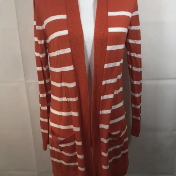 Striped Cardigan Orange and White with Long Sleeves, Size L - Picture 1 of 5